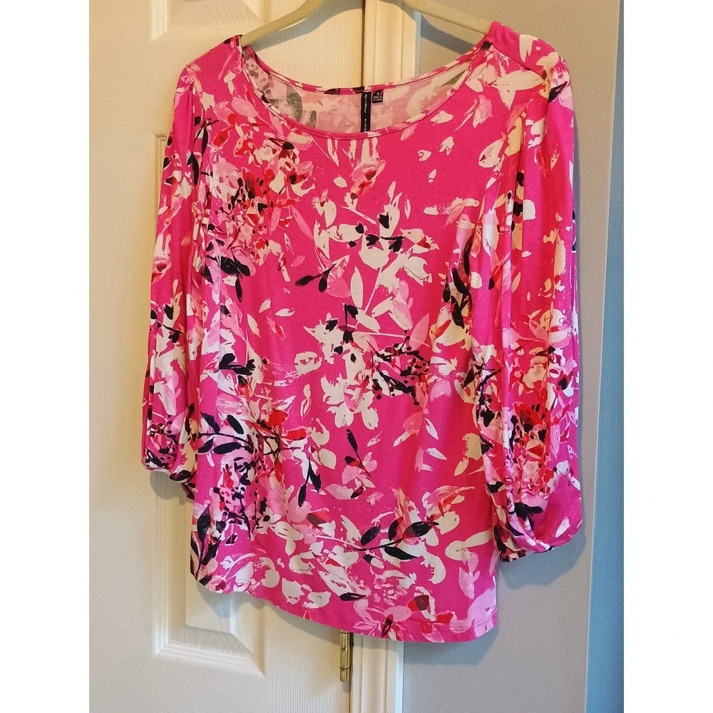 Nine‎ Four One Women's Floral Print 3/4 Sleeve Knit Top Pink Size S - Picture 3 of 9